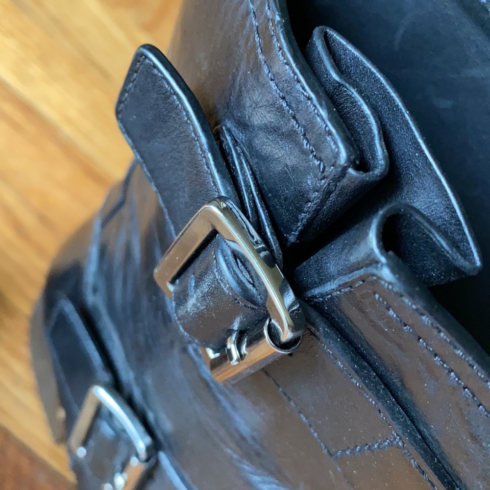 Prada Black Leather Moto Boots Buckle Ankle Boots Women’s 7.5 Italy - Picture 11 of 13
